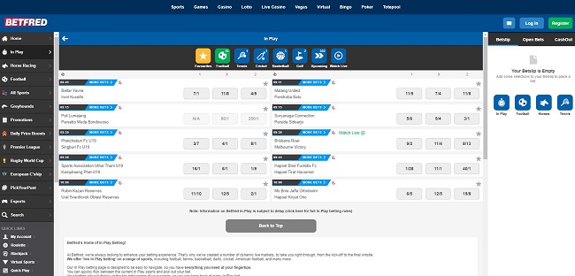 Betfred In Play Betting Offers